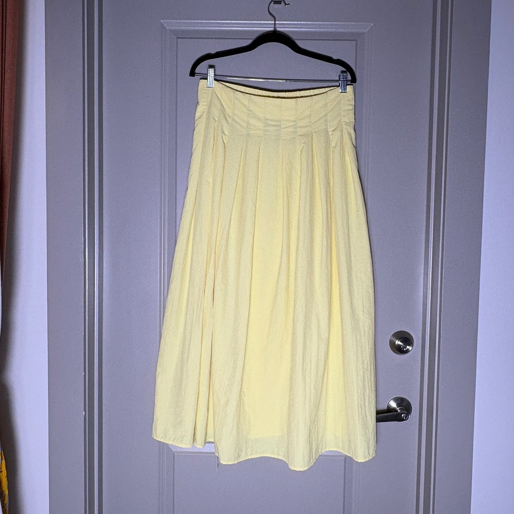 Shein Pleated High Waist Midi Skirt Pastel Yellow 0XL